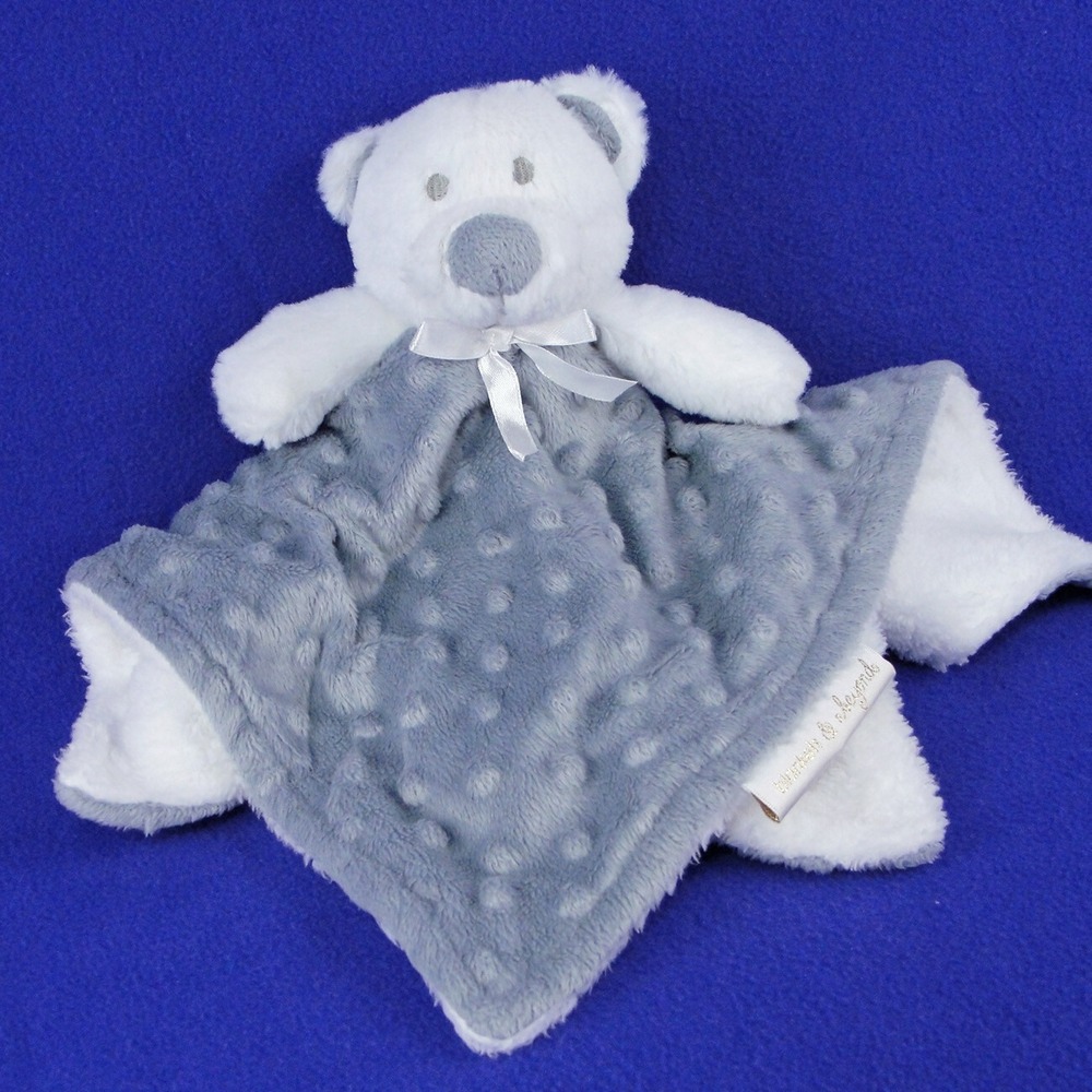 Blankets and Beyond Gray Minky Dot White Bear Plush Lovey Security Blanket